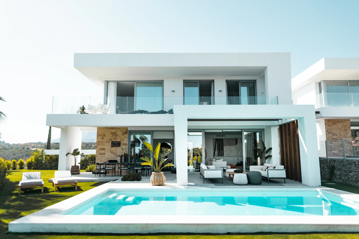 Modern two-story house with a pool